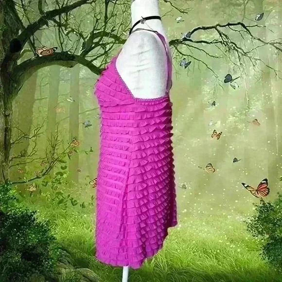 Y2k Hot Pink Ruffled Slip By Bisou Bisou Size Medium - Picture 4 of 9